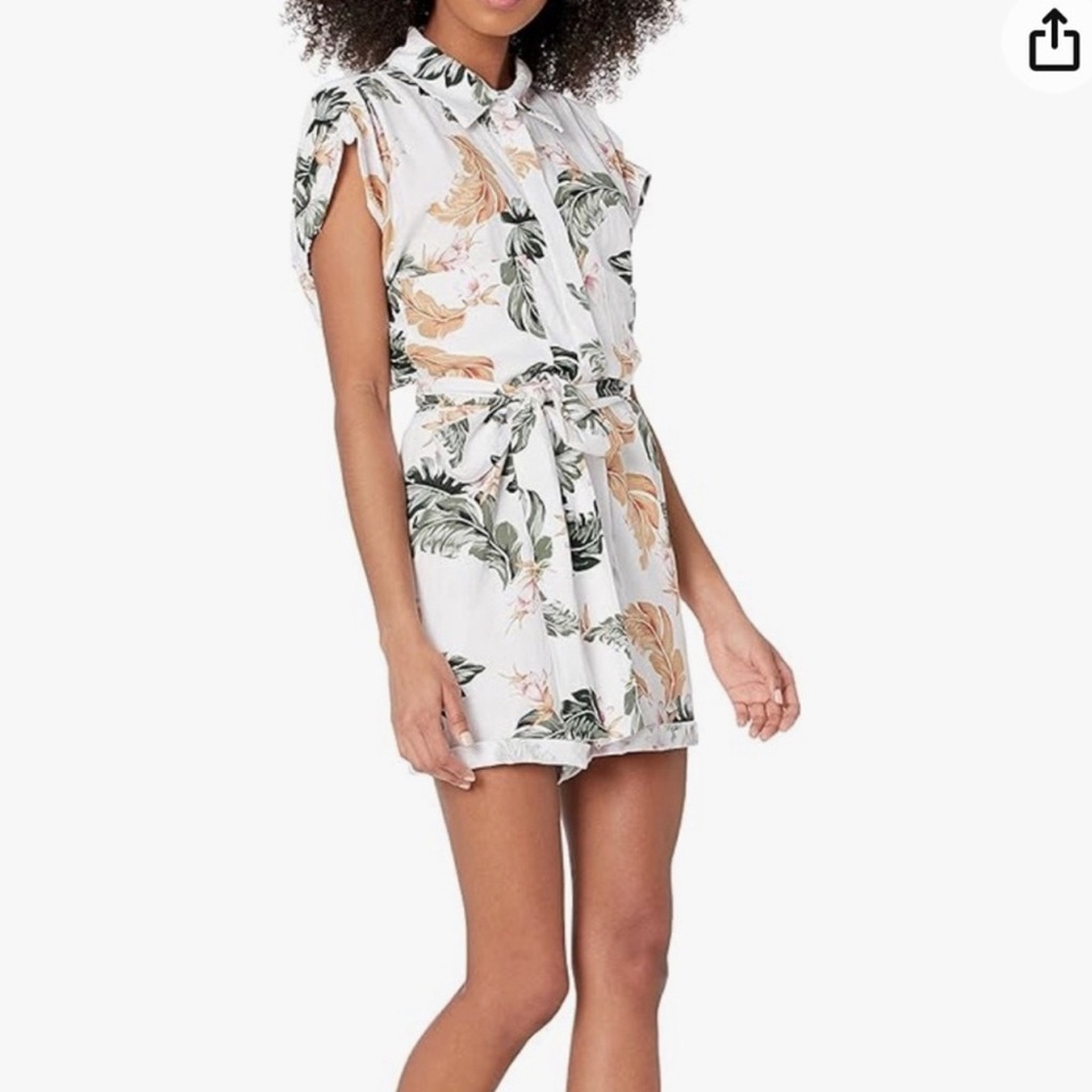 BlankNYC Womens Size L Linen Garden Party Romper Tropical White